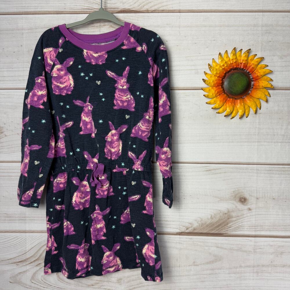 Hatley Kids Girls Long Sleeve Bunny Dress Size 5 Purple Navy Blue